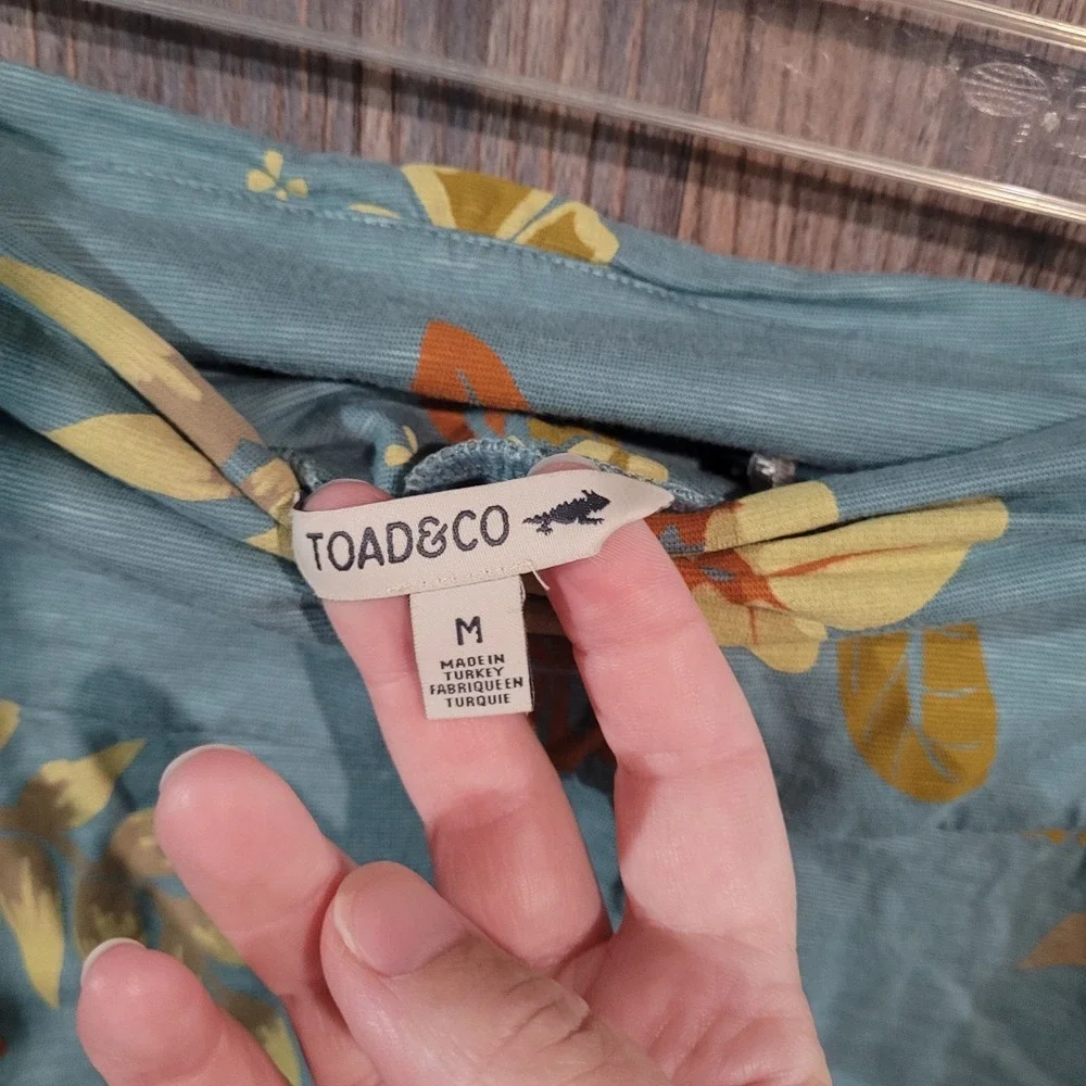 Toad & Co Chaka A-Line Skirt Sz M Muted Blue Floral Organic Cotton Blend Granola